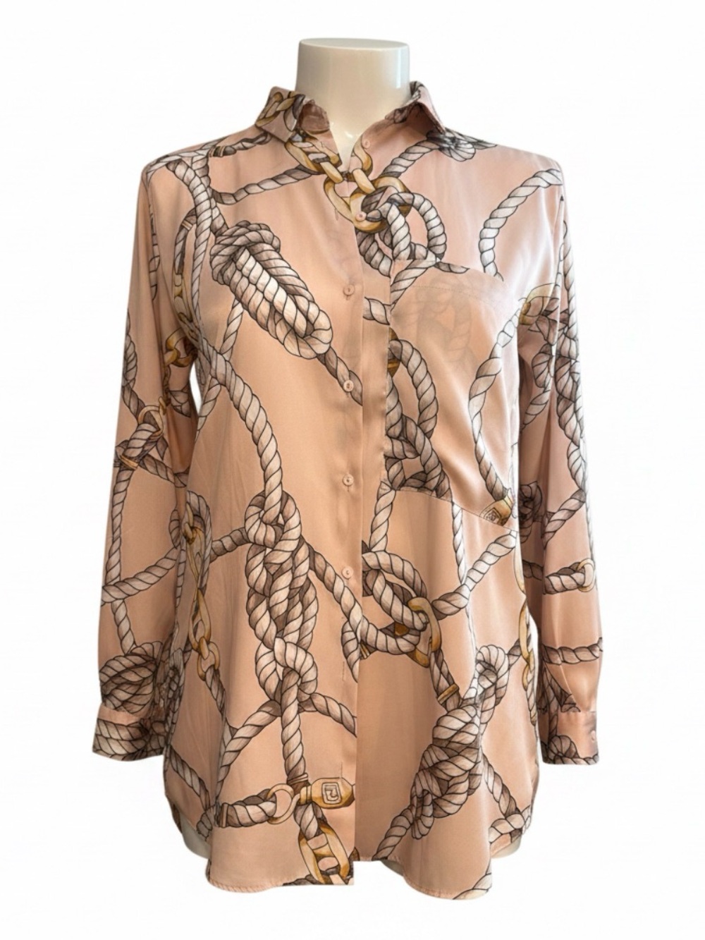 Zara Rope-Print Long Sleeve Blouse - Pink